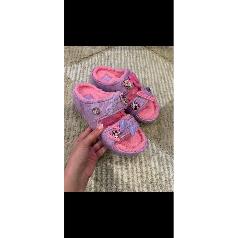 Crocs Disney Minnie Mouse‎ Daisy Cozzzy Sandal Purple Pink Fuzzy Slide Womens 8